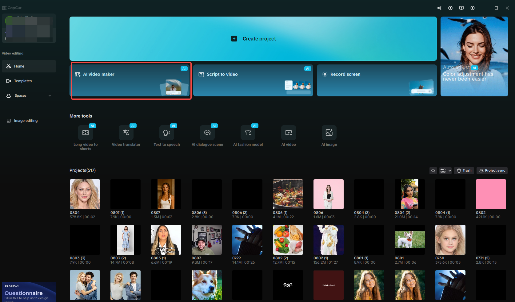 Access the AI video maker in CapCut
