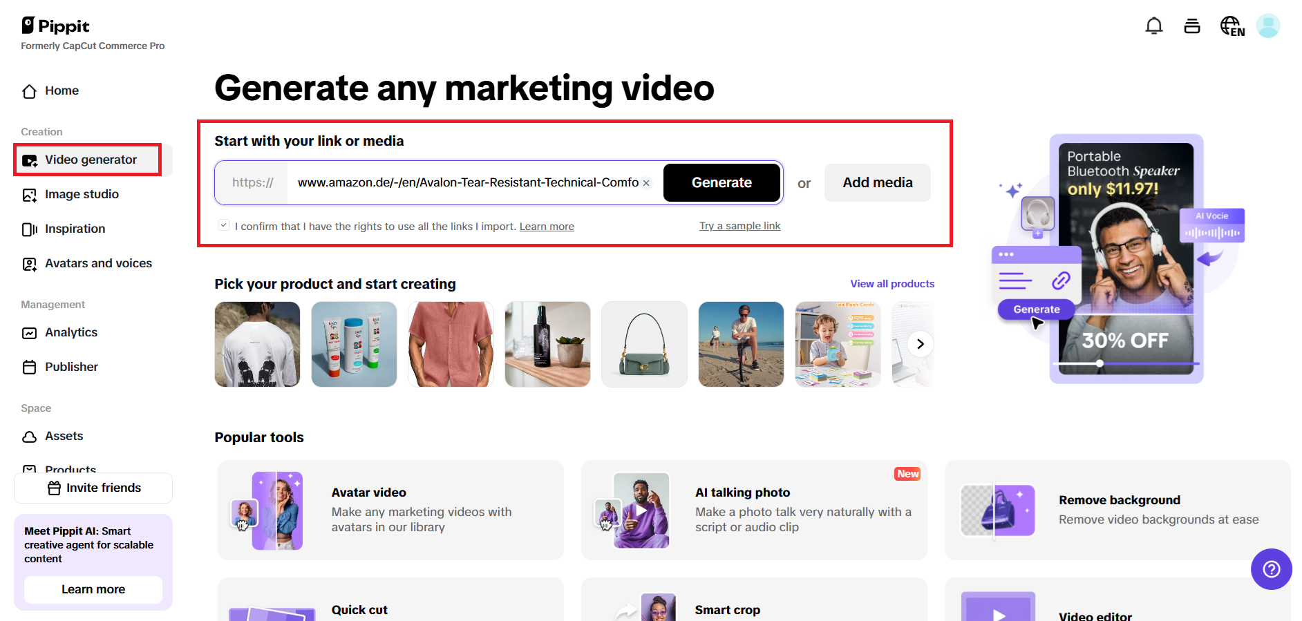 Enter a product link or add media