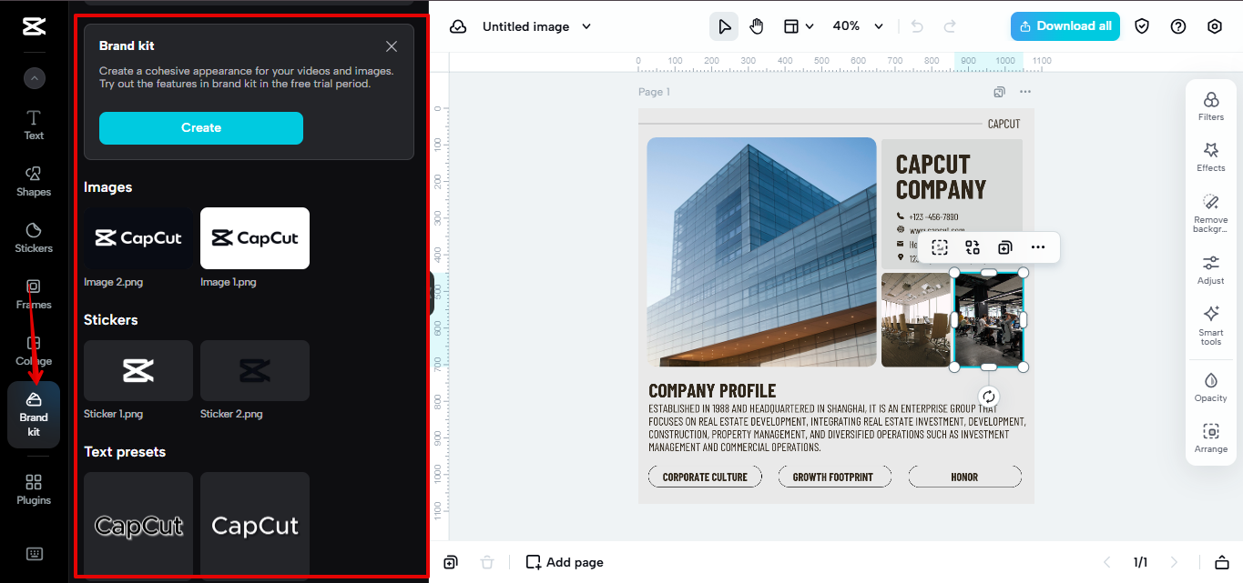 Varumärkeskit i CapCut Web