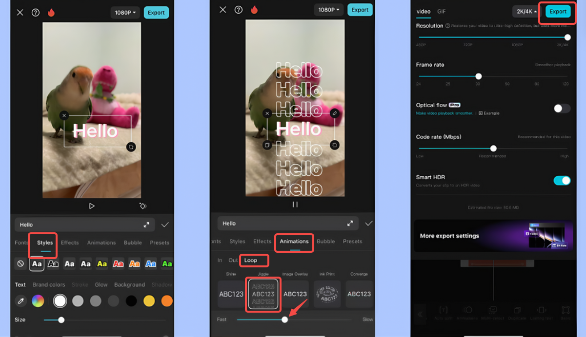 Making a video with scrolling text in the CapCut app