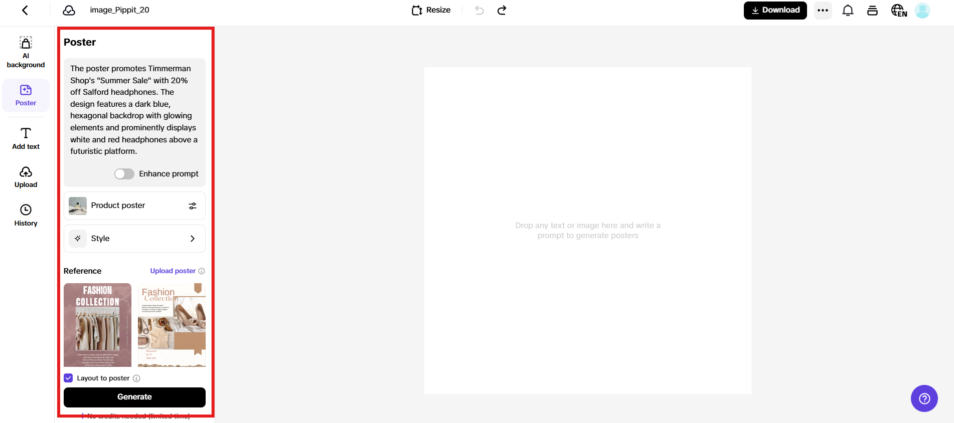Enter prompt and generate