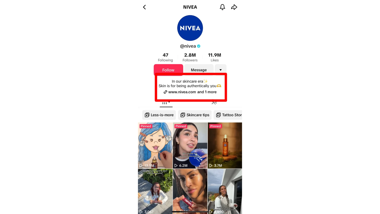 Un enlace en la biografía de TikTok