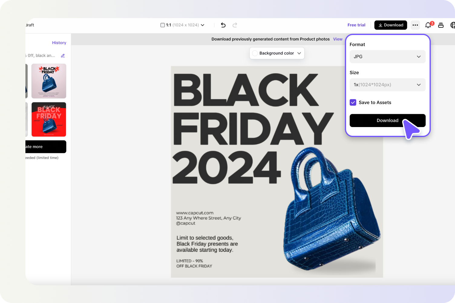 description=Pippit's Image Editor interface. The original image is on the canvas, and the user's cursor is hovering over the 'Image Upscaler' button within the 'Smart Tools' panel.