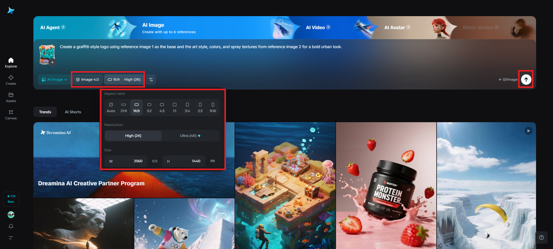 Select the model and adjust settings