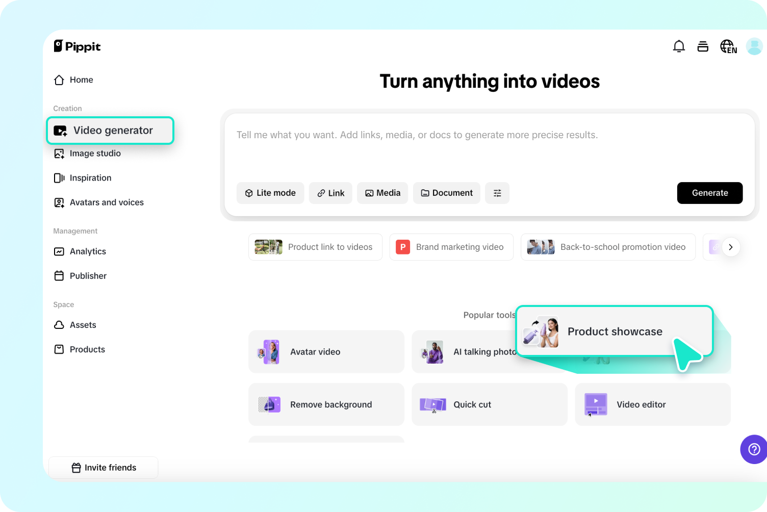 Navigate to Product showcase feature