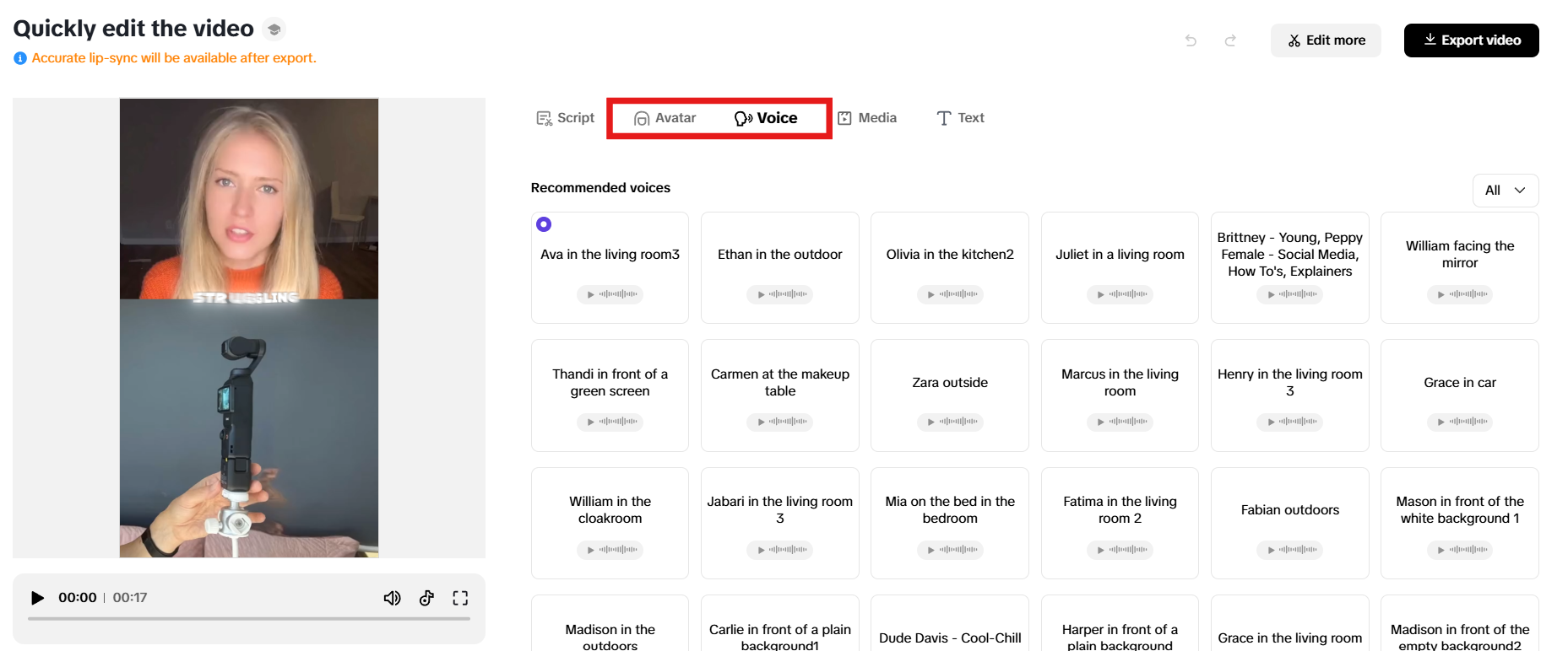 Avatars and voiceovers