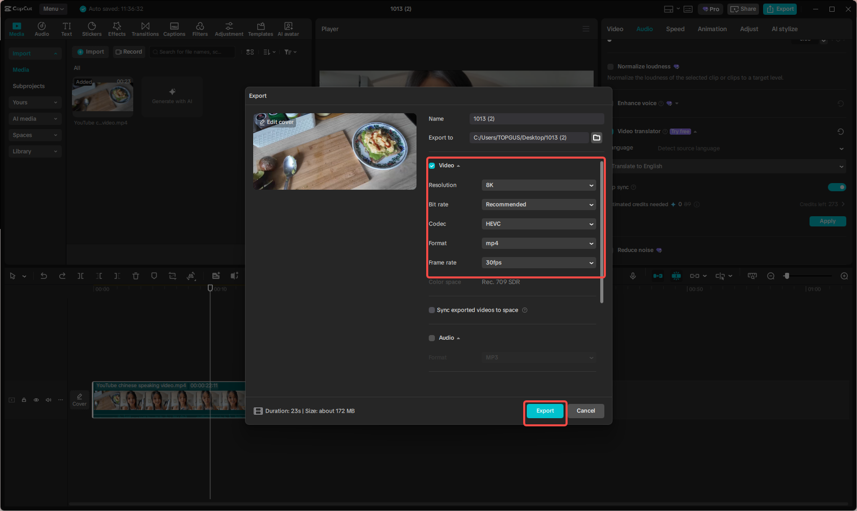 Exporting and sharing the YouTube video in CapCut