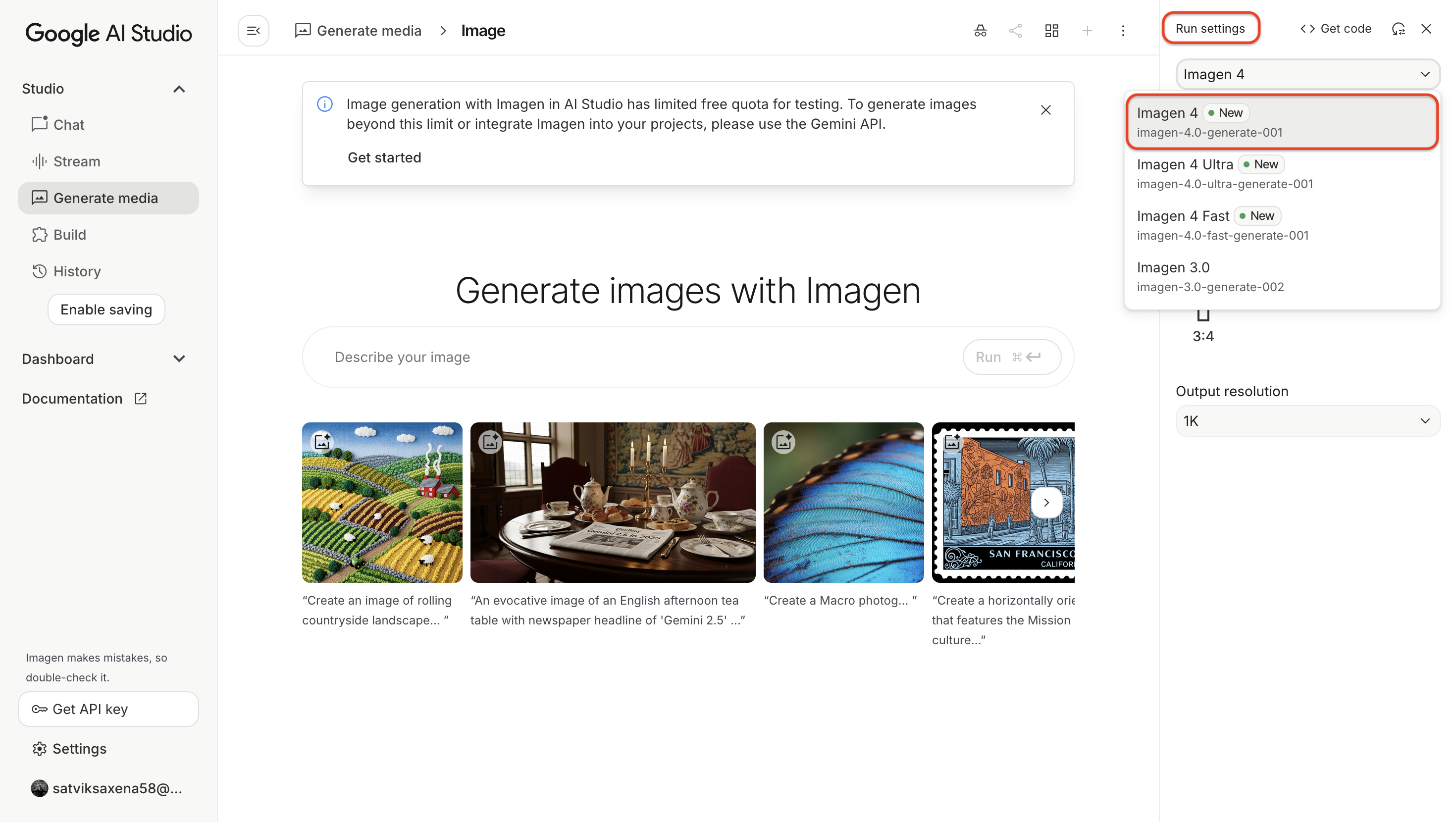 Select Imagen 4 option