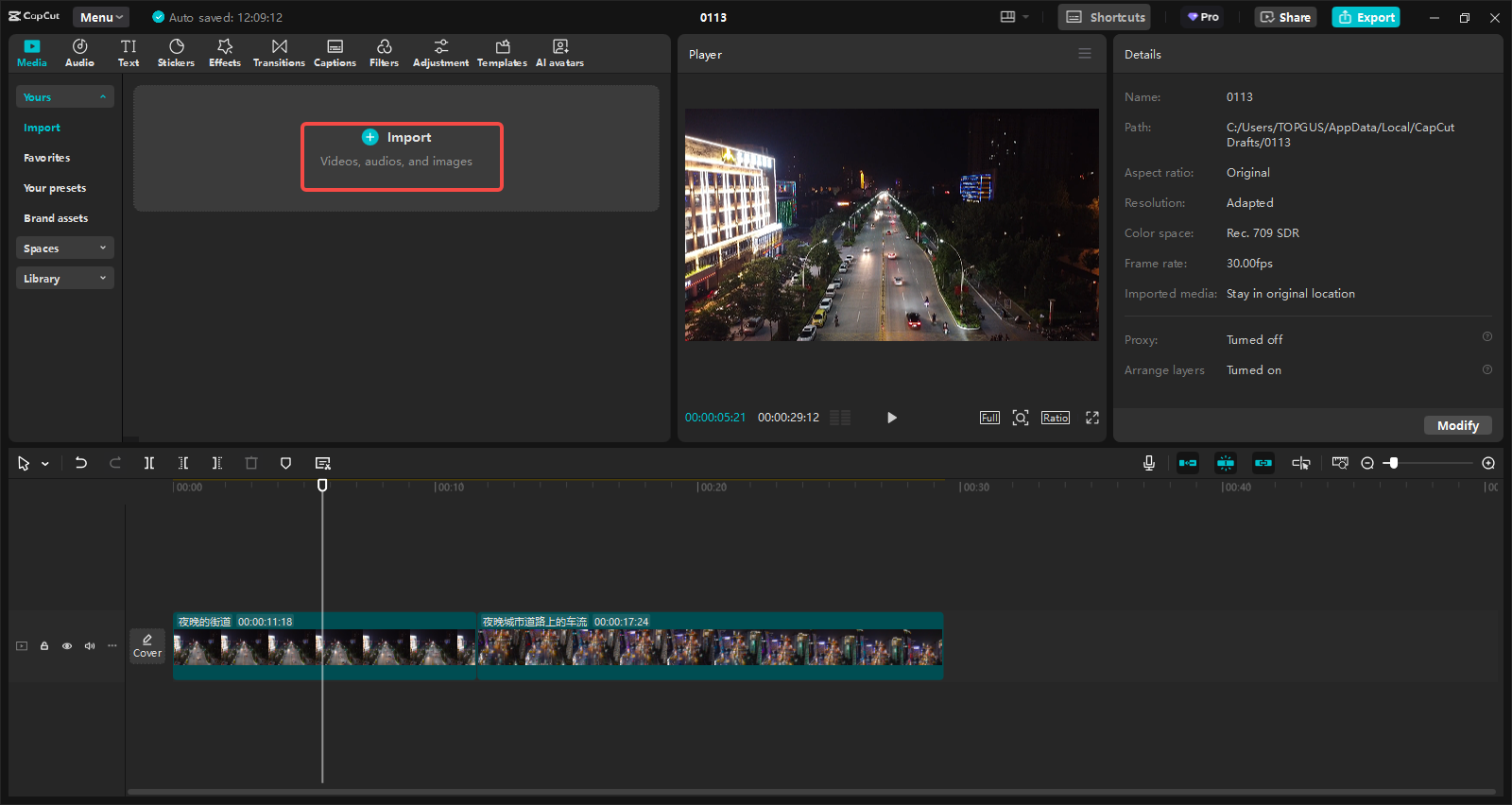 Import video footage