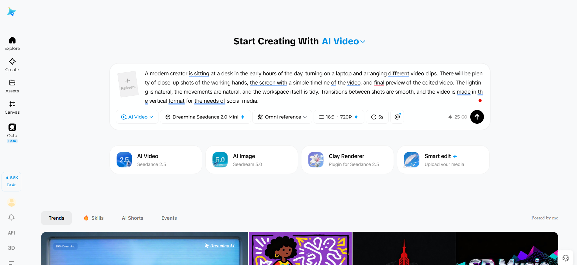 Immissione di un prompt video in Dreamina