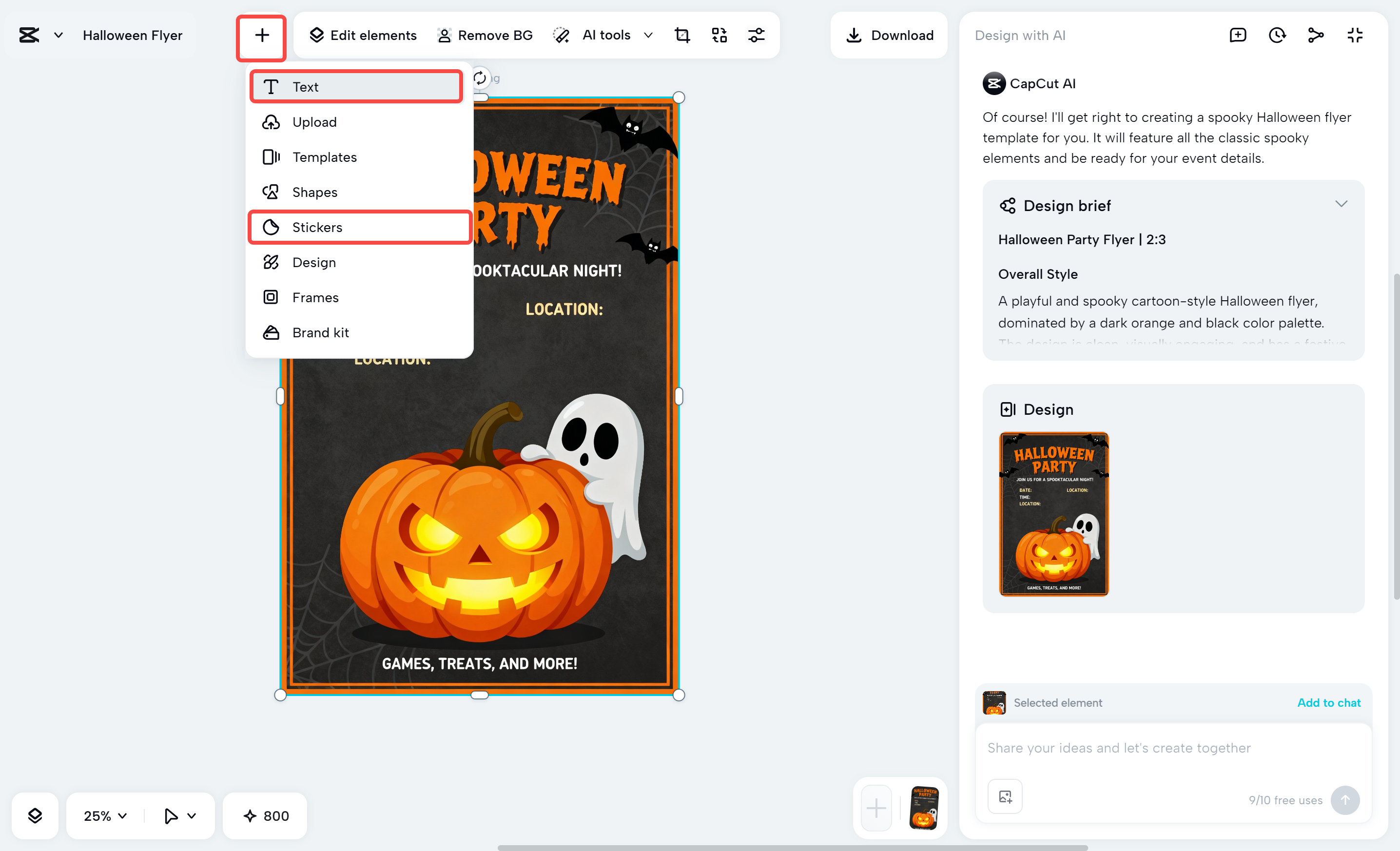 Editing the Halloween flyer with the CapCut desktop video editor