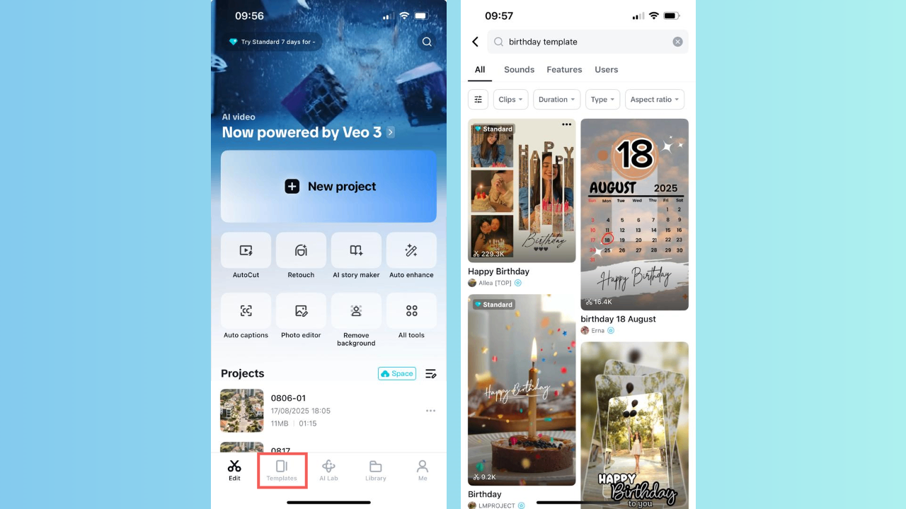 Choose your birthday video template