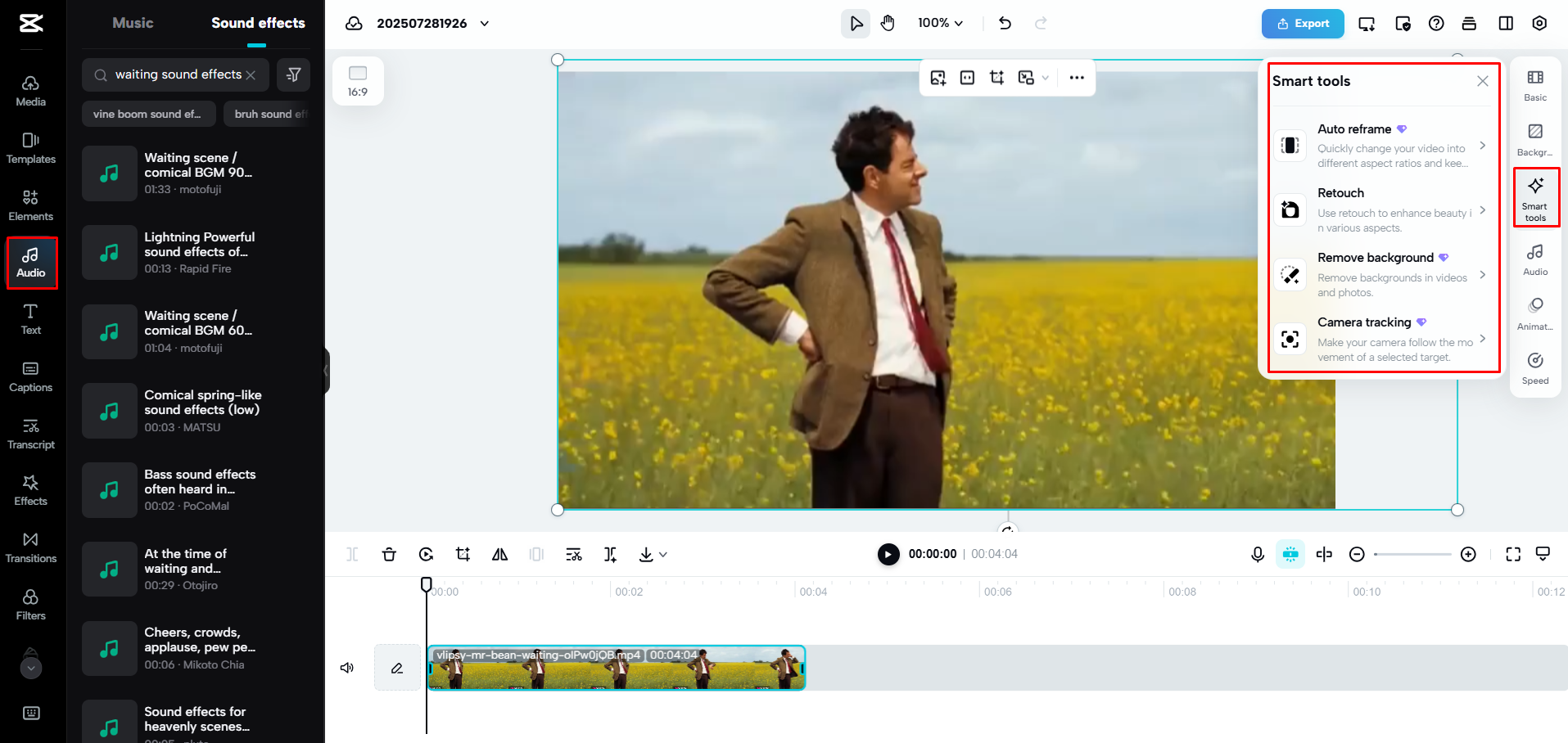 Editing the video meme in CapCut Web