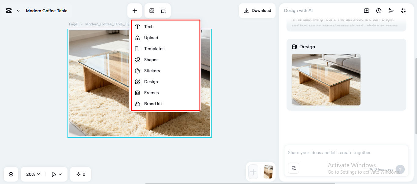 Editing the image on the CapCut desktop video editor