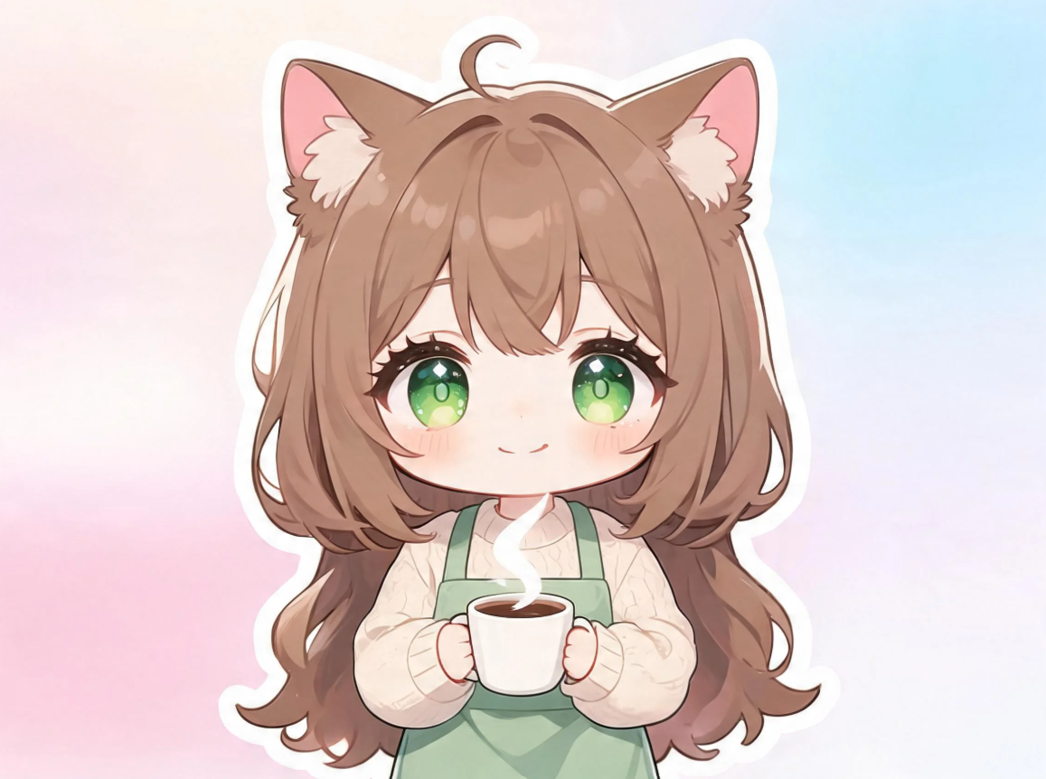 Prompt pour un barista Chibi confortable aux oreilles de chat