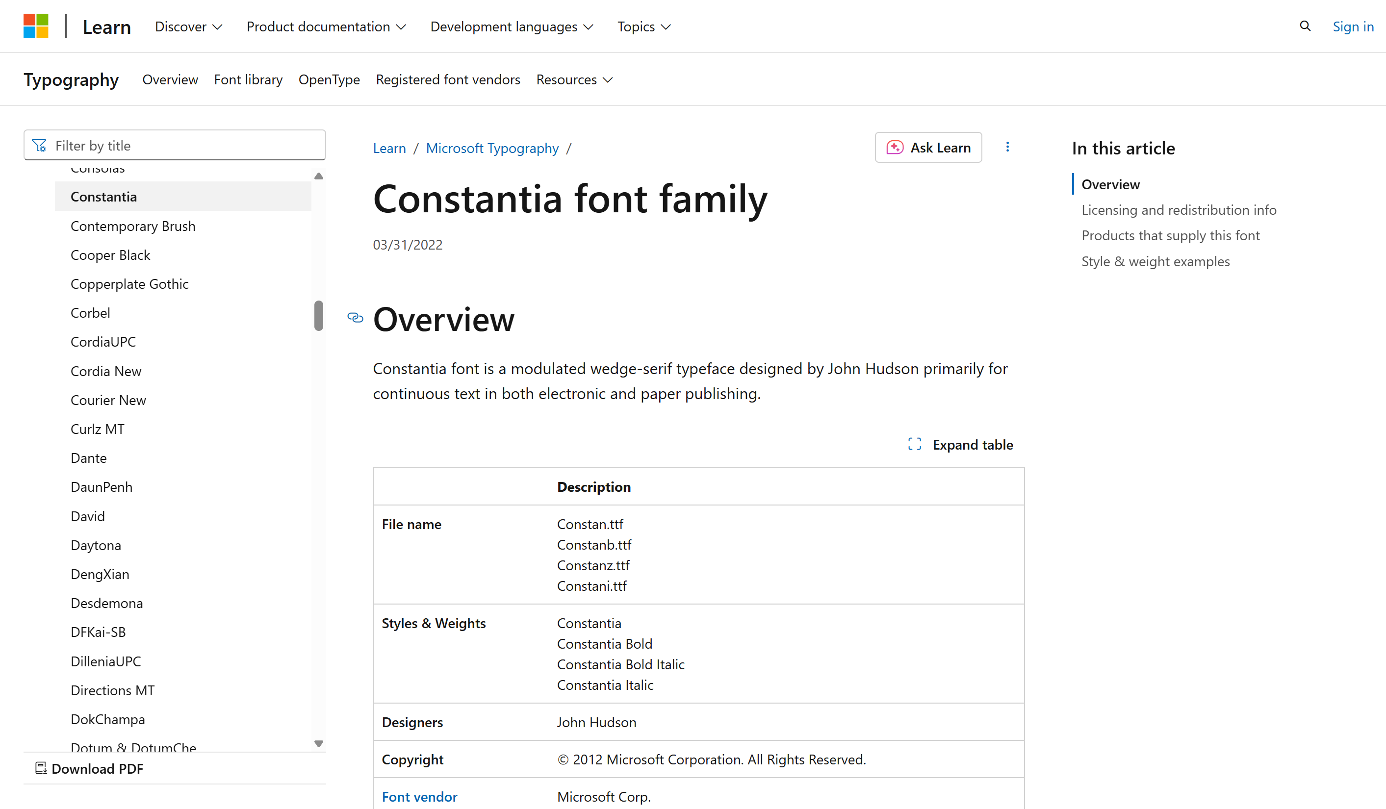 Microsoft Fonts for Constantia fonts download