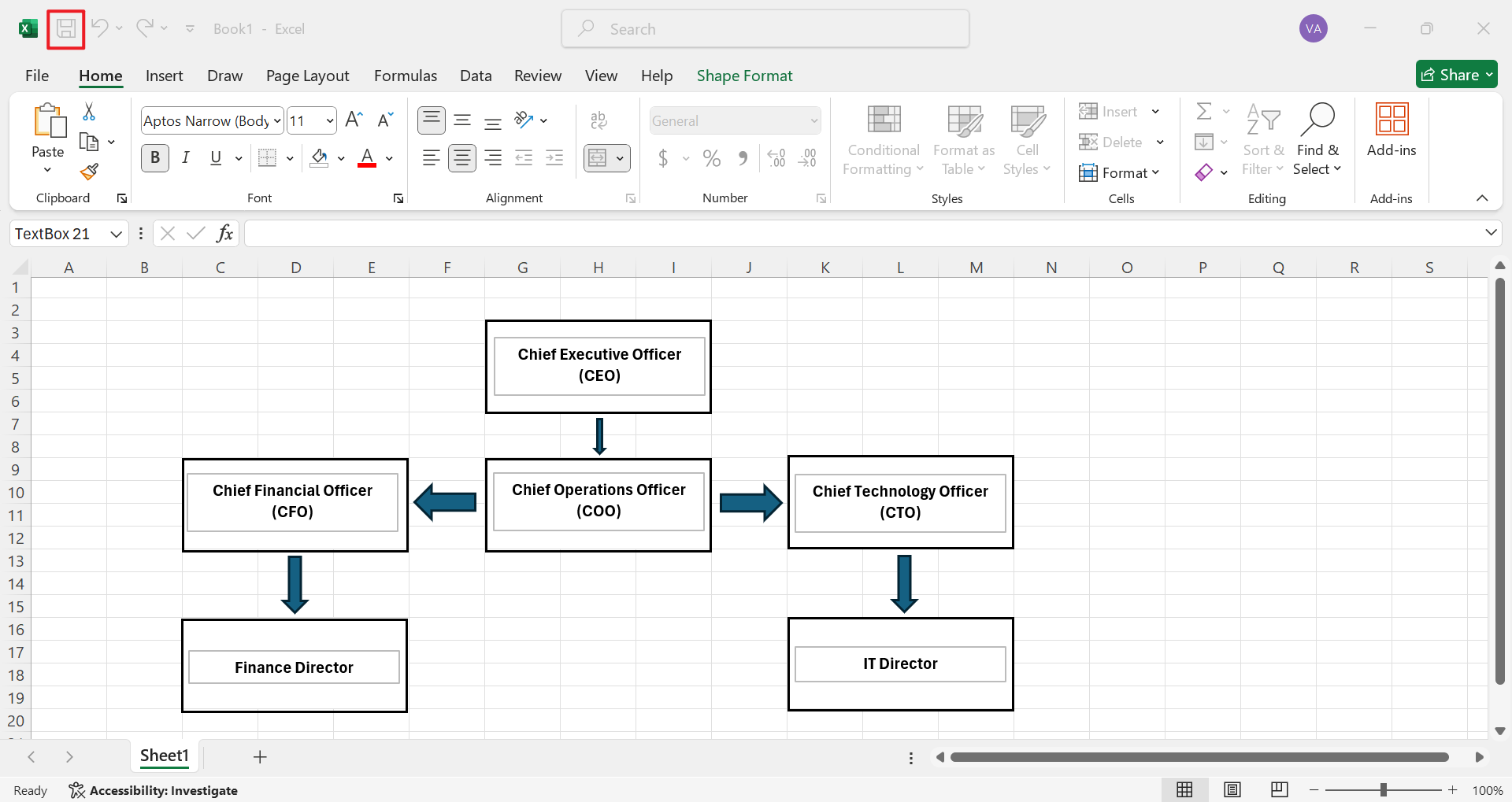 cara membuat carta org pada excel