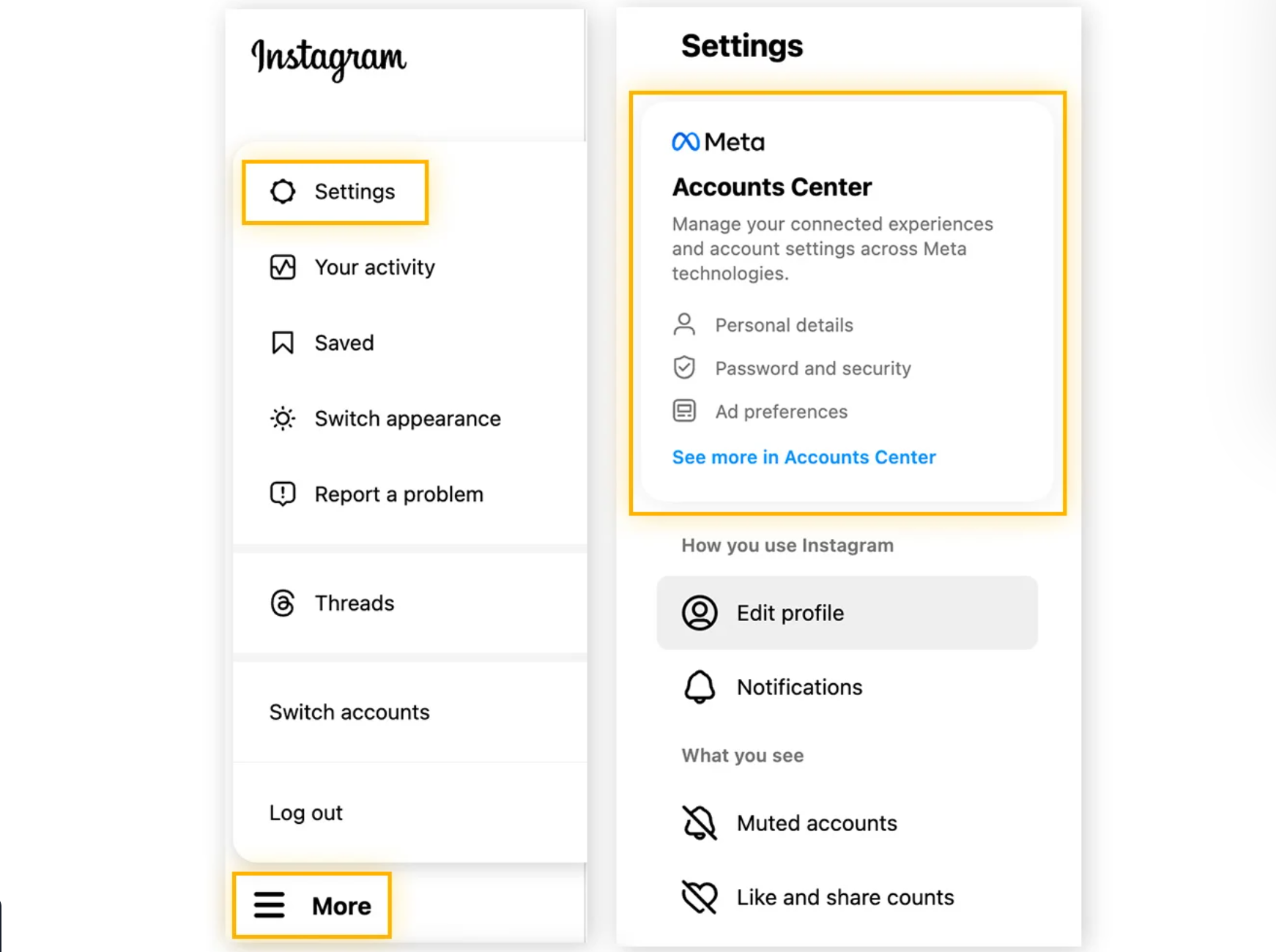 Deleteing the Instagram account on a desktop