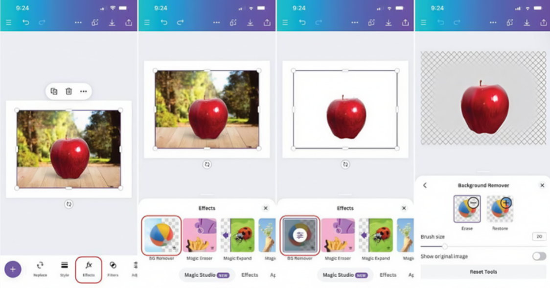 Hintergrund aus einem Bild in Canva auf Mobile entfernen