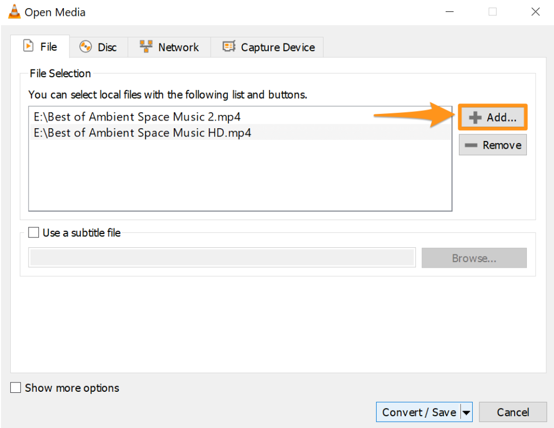 Merge videos in VLC 