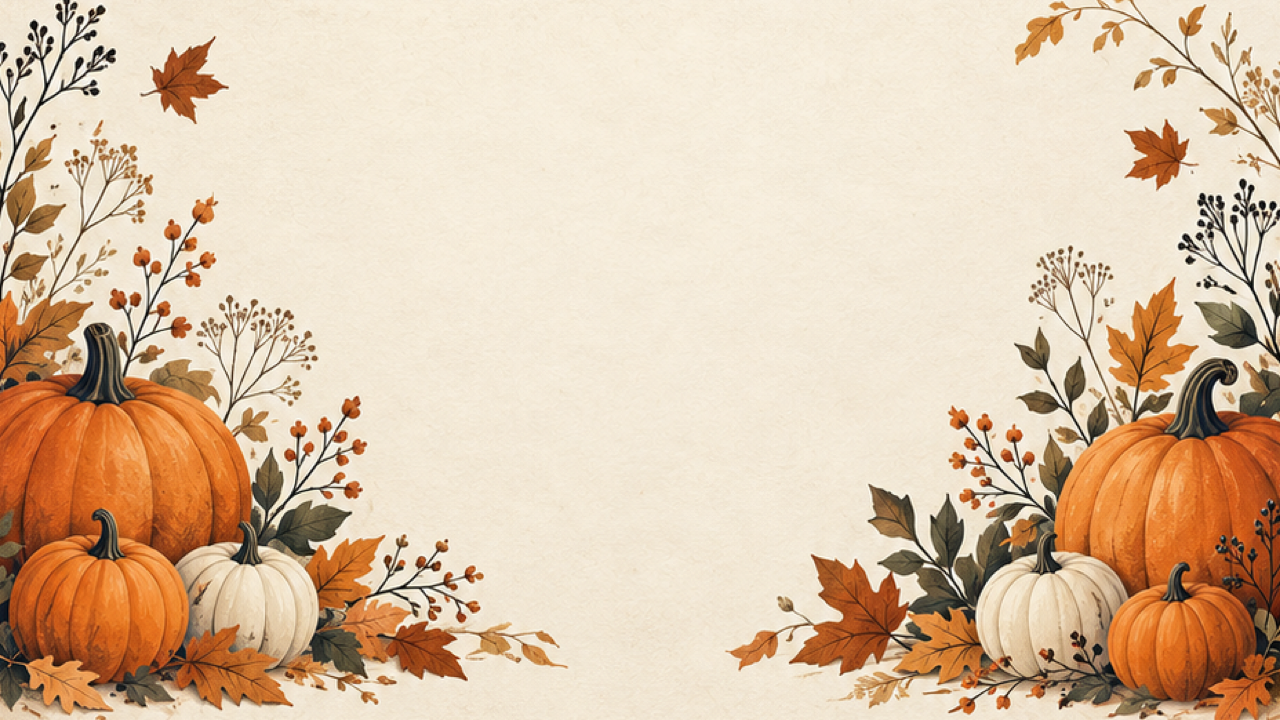 Warm editorial pumpkin-social border on ivory paper with a broad clean information center.