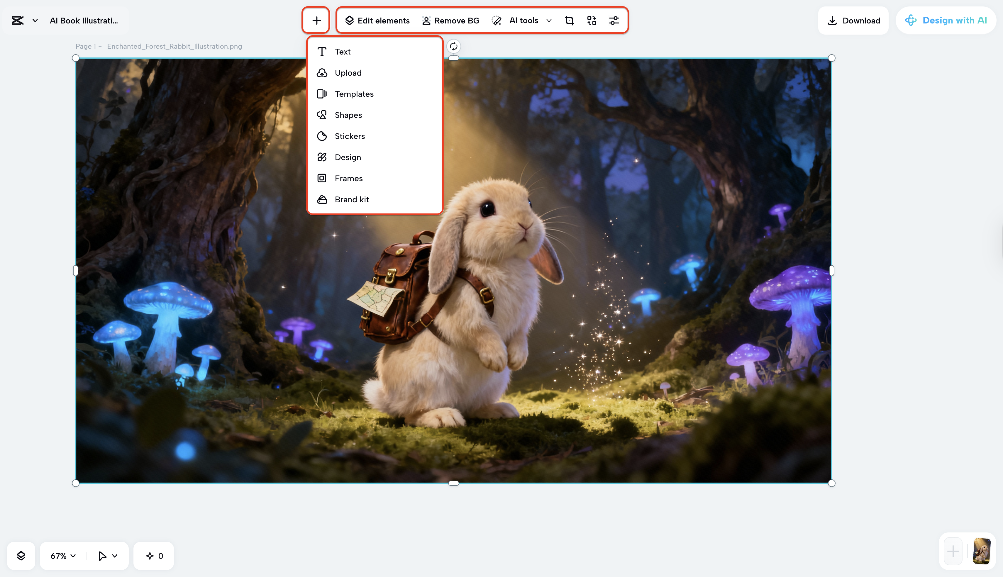 Adjust and edit manually with AI tools and options