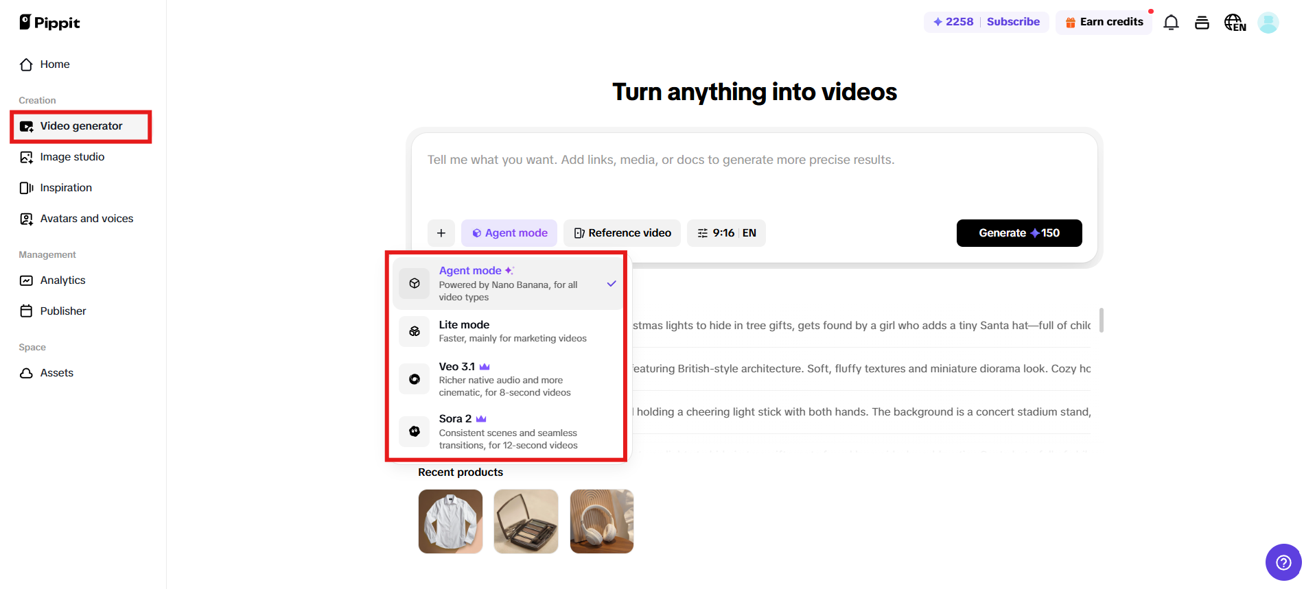 Navigate to Video generator