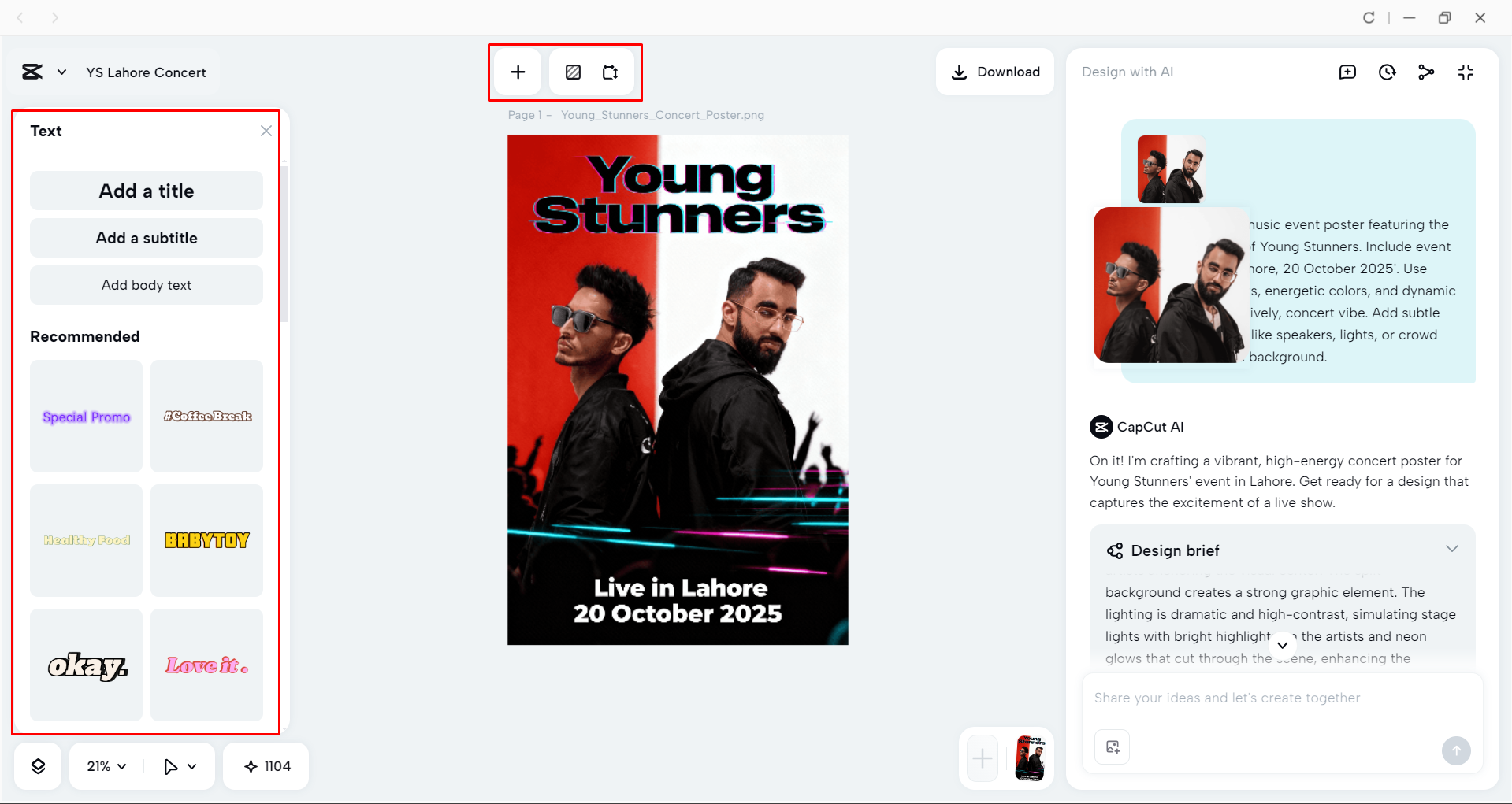 Editing the event poster design with CapCut