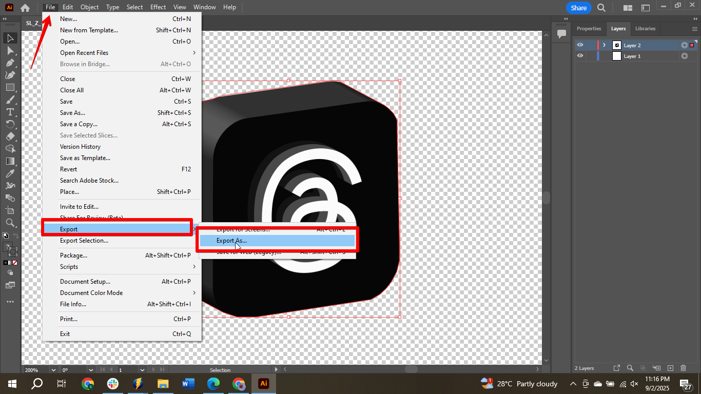 Exporting the image
