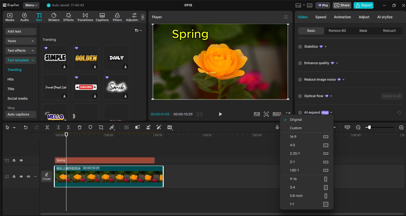 Interface ng CapCut desktop video editor