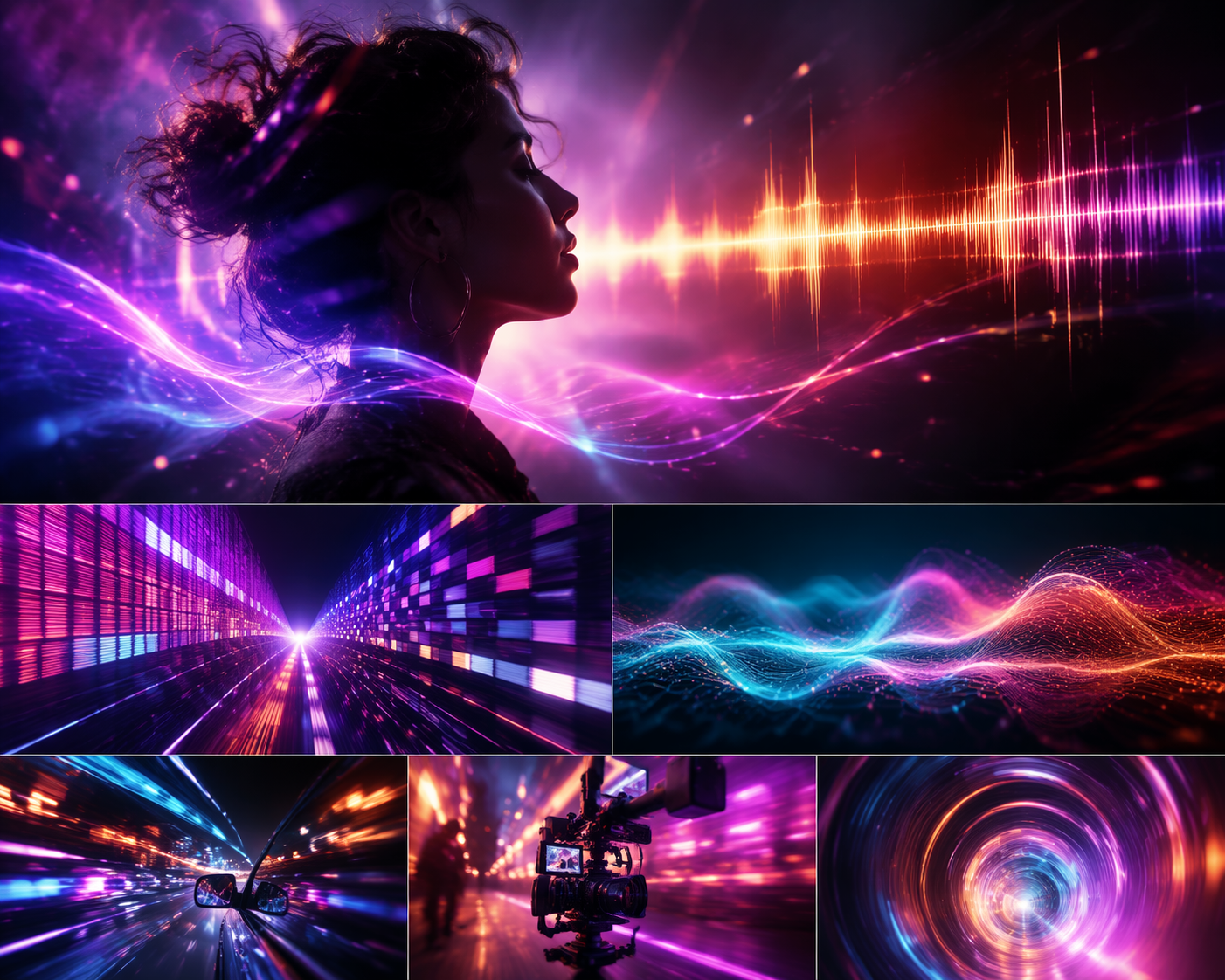 Dreamina audio to music video video prompt example 1: Neon Beat Tunnel