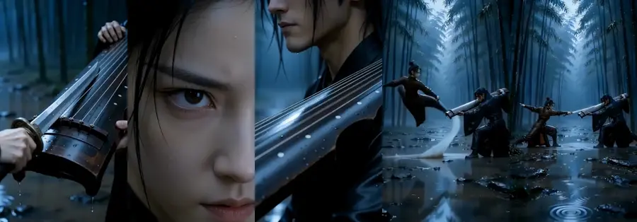 Four-frame strip of the bind, eyes, string release and wide recovery.