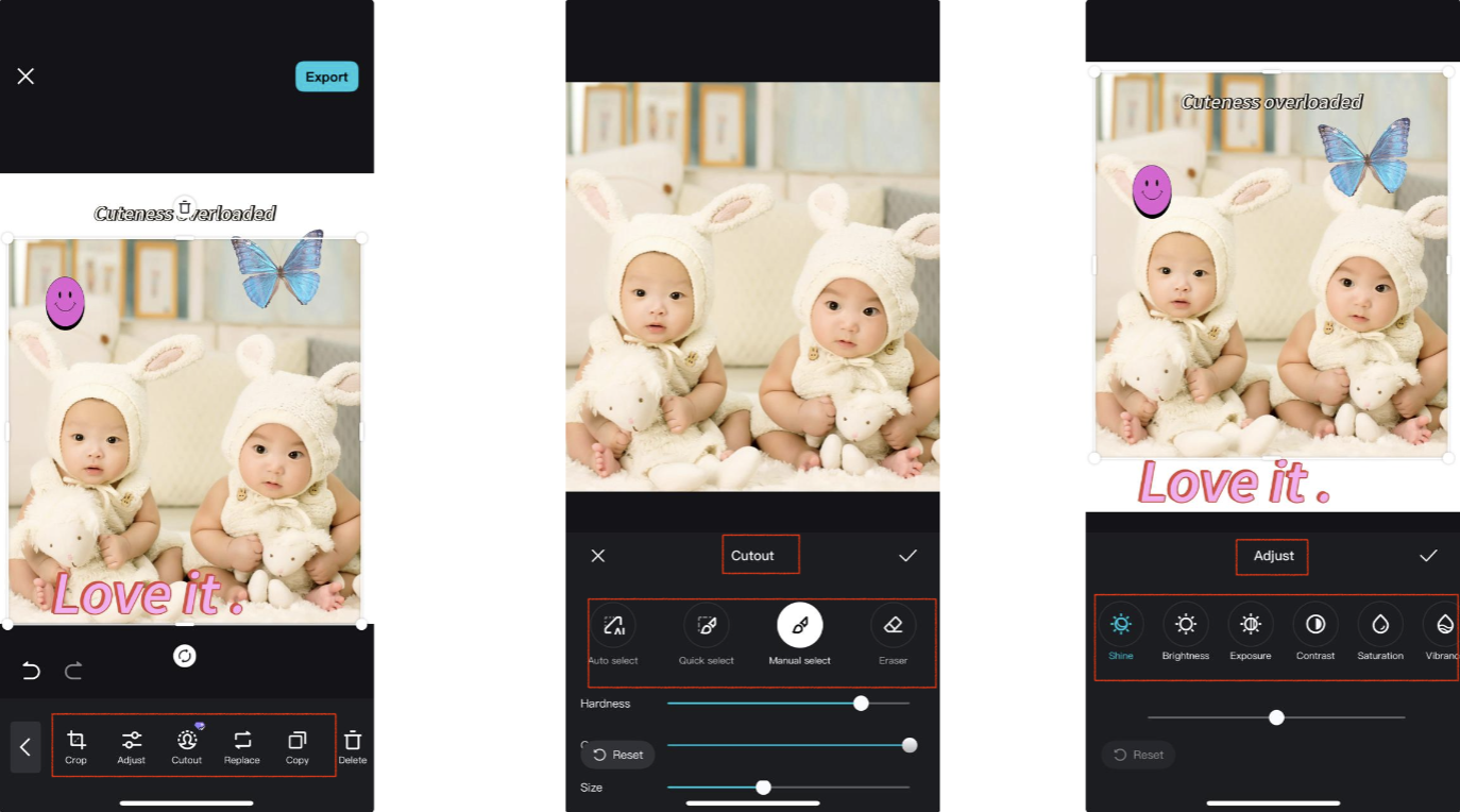 Cutout and adjust filters to enhance image