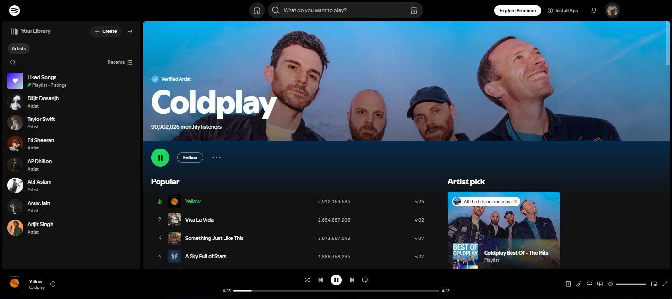Coldplay - Clasificado en los 300 mejores artistas de Spotify