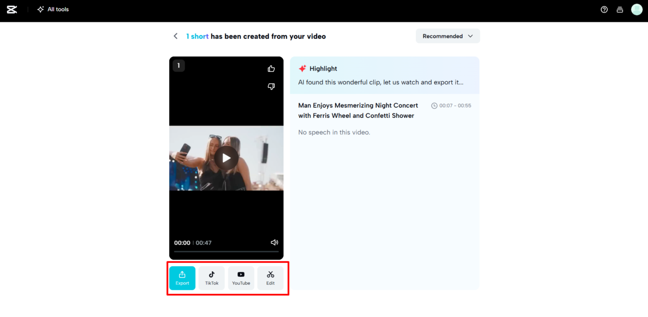 การดาวน์โหลดวิดีโอ Shorts สุดท้ายจาก CapCut Web