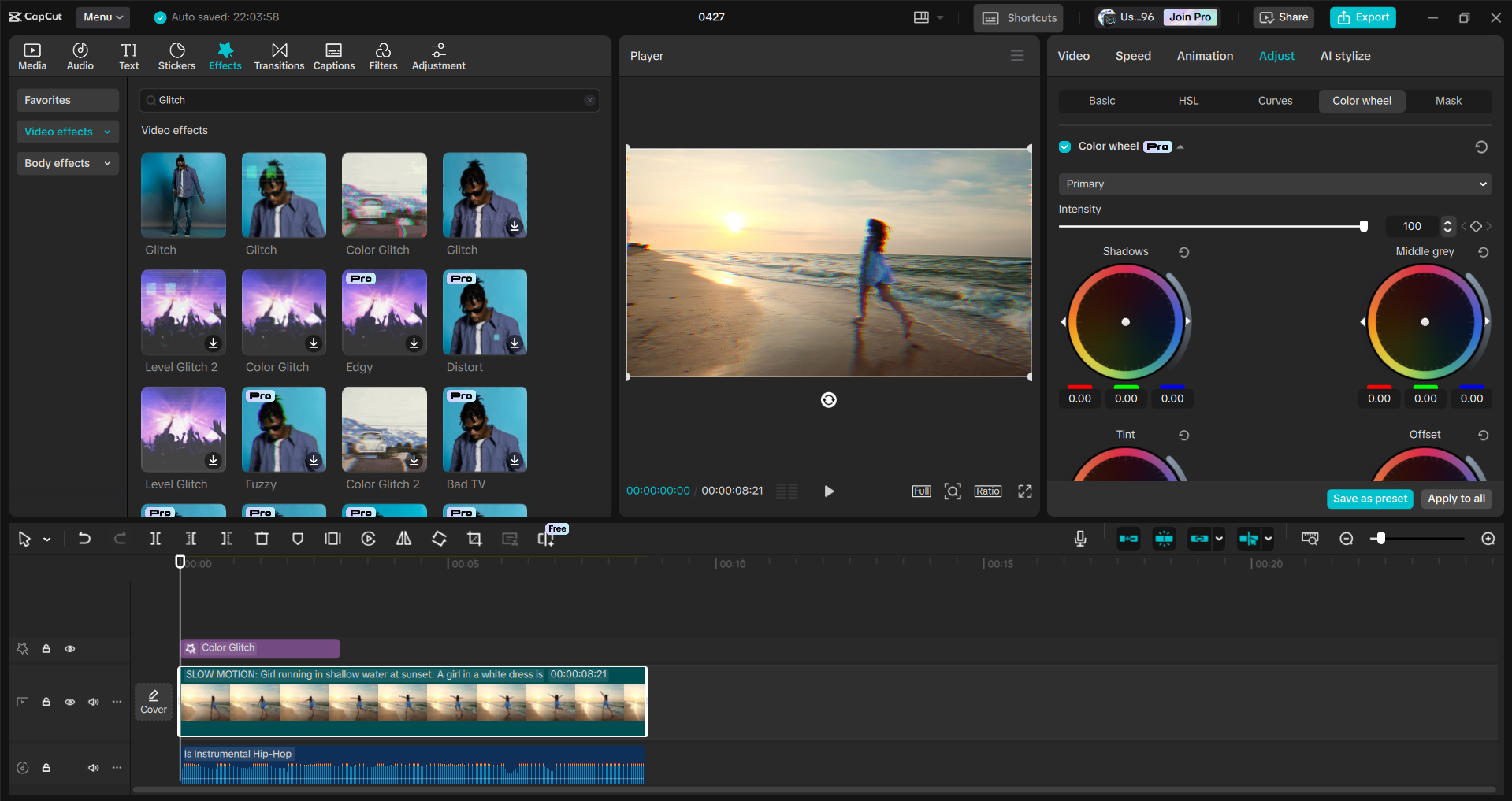 Interface of the CapCut desktop video editor - a quick and easy way to apply glitch effects to videos
