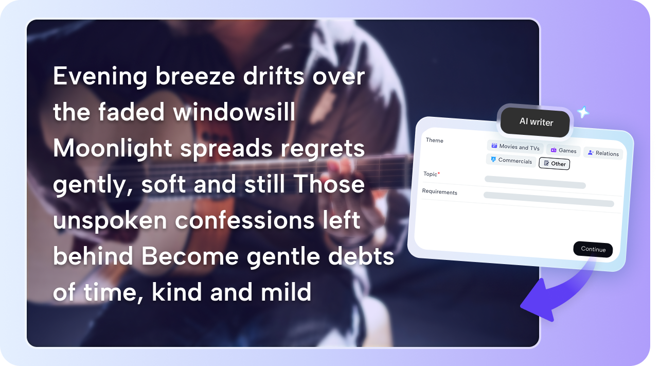Turn moods, themes, or keywords into complete song lyrics in seconds