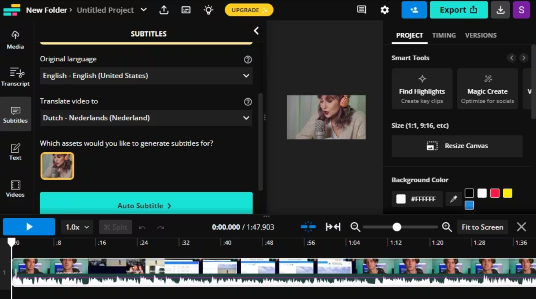 Interface of Kapwing - an efficient Chinese to English translator