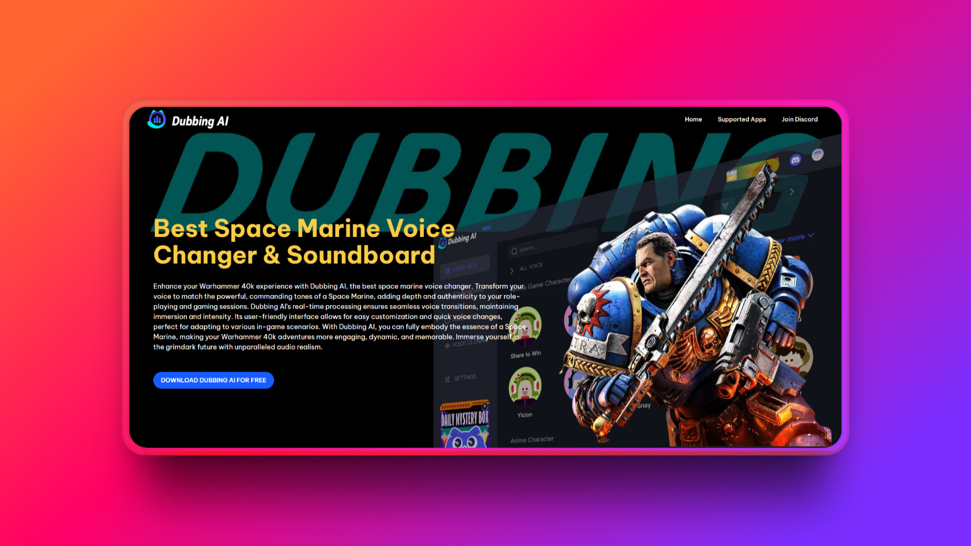 Dubbing AI's Space Marine voice changer