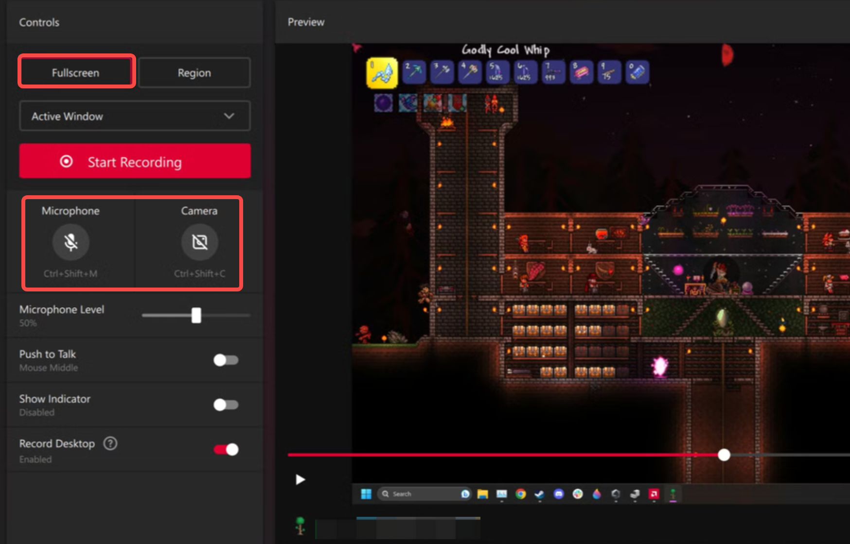 Adjusting the recording setting