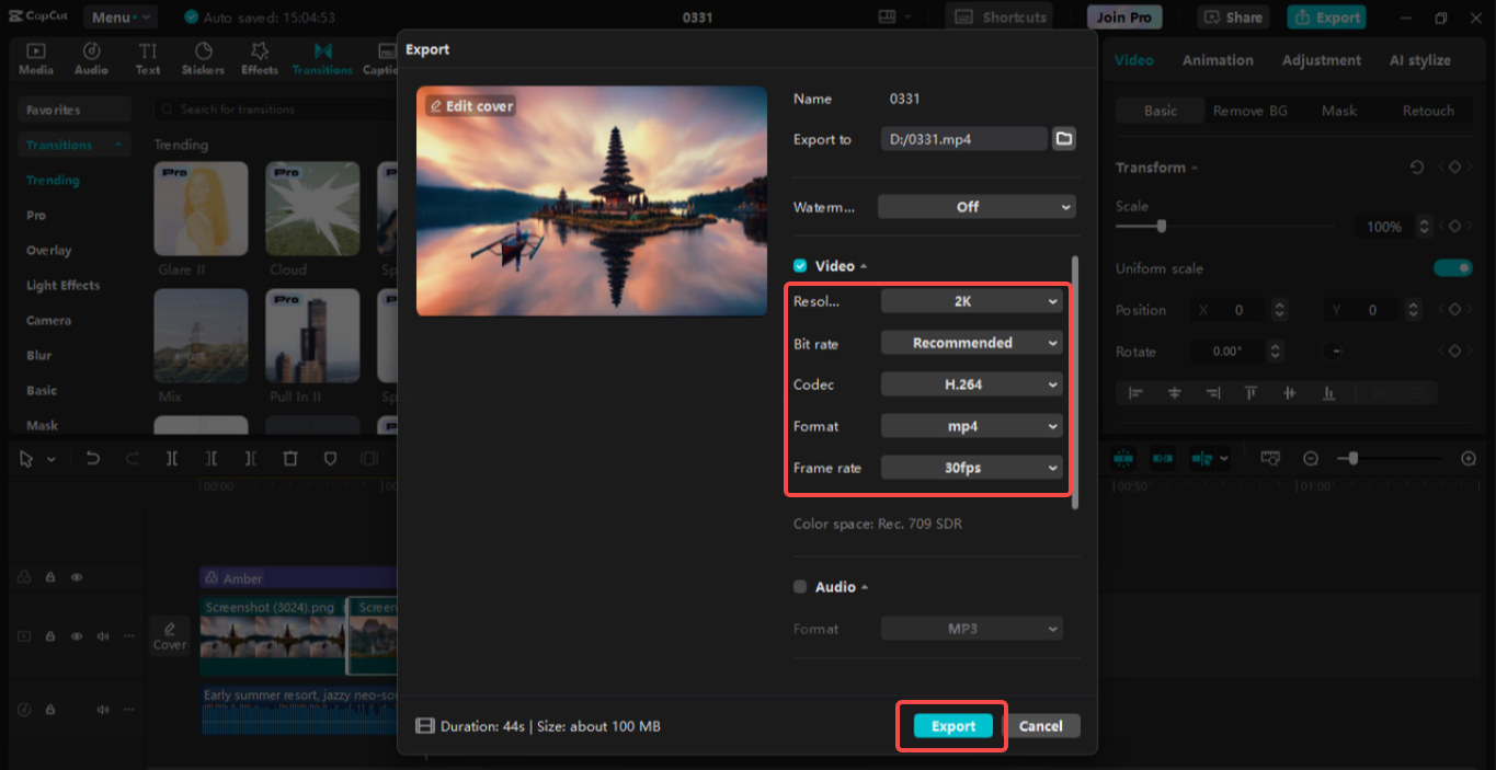 Exporting the slideshow video in CapCut