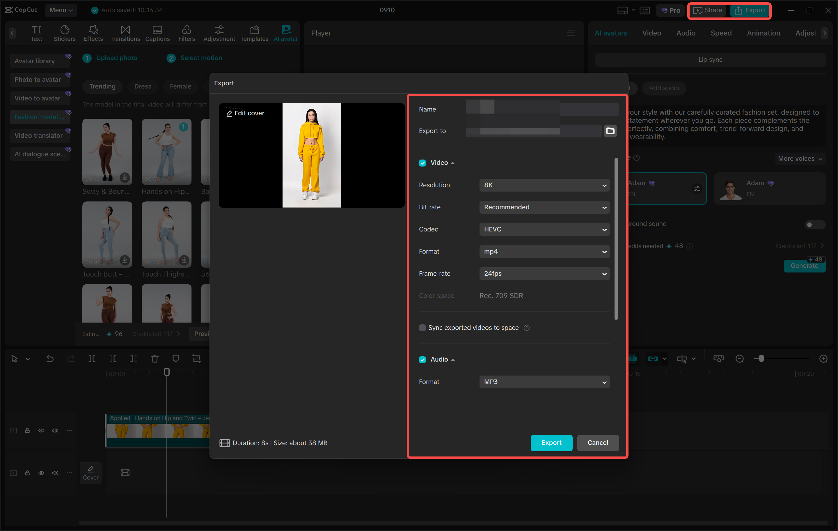 Downloading the image from the CapCut desktop video editor
