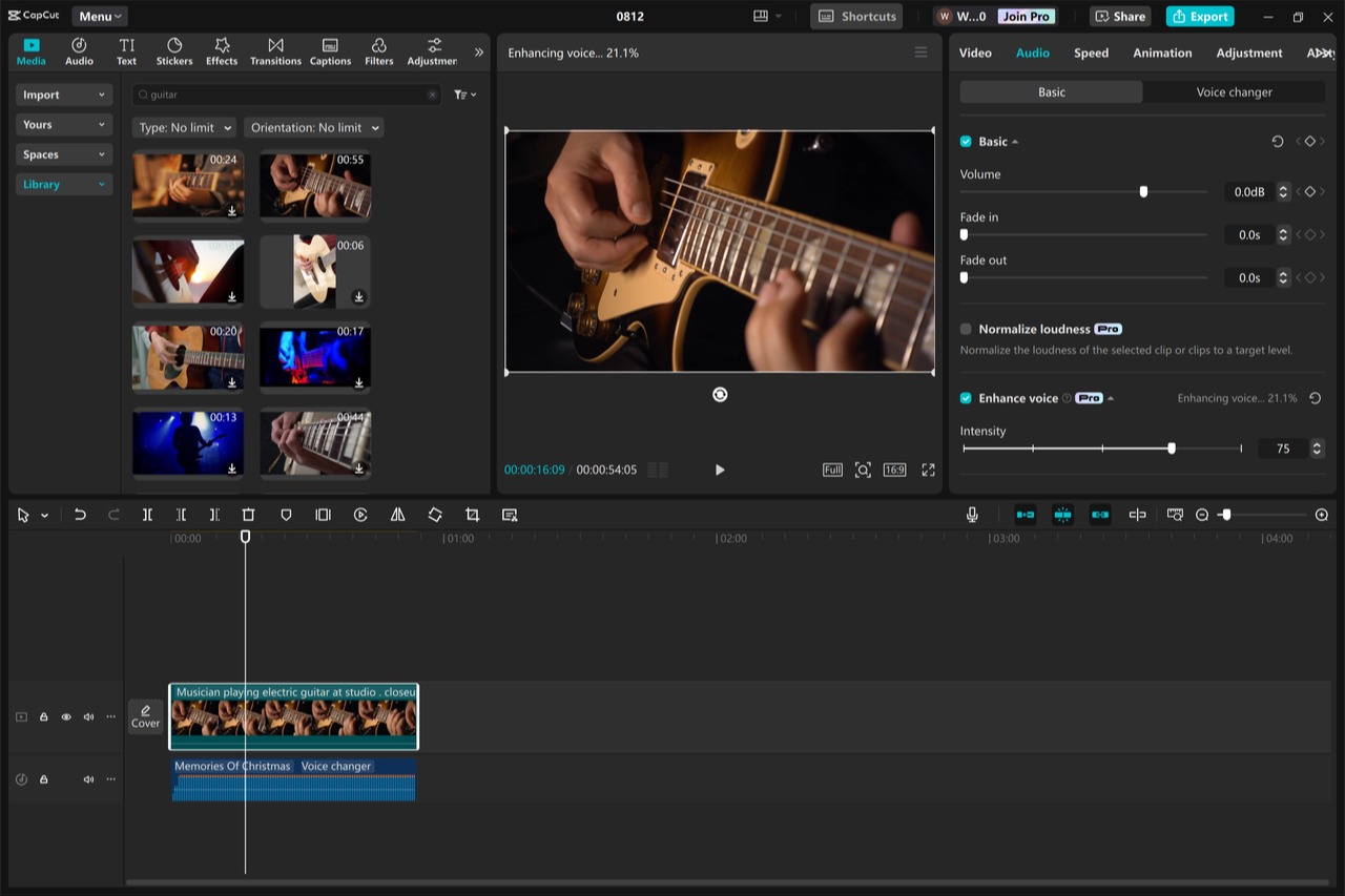 Editing interface of the CapCut desktop video editor - a perfect free pitch corrector
