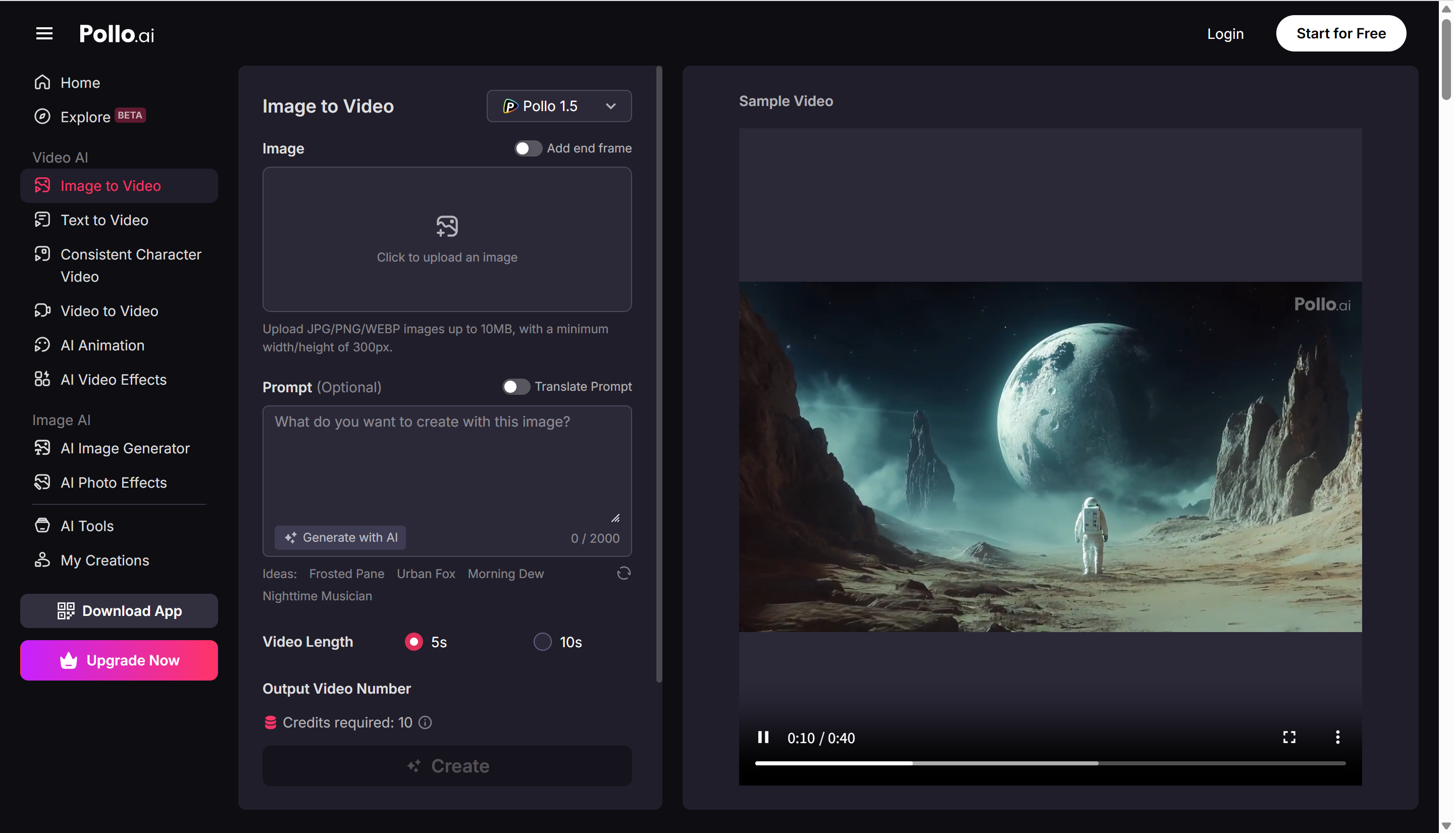Schnittstelle von Pollo Al - ein vielseitiges KI-Foto zum Videomacher