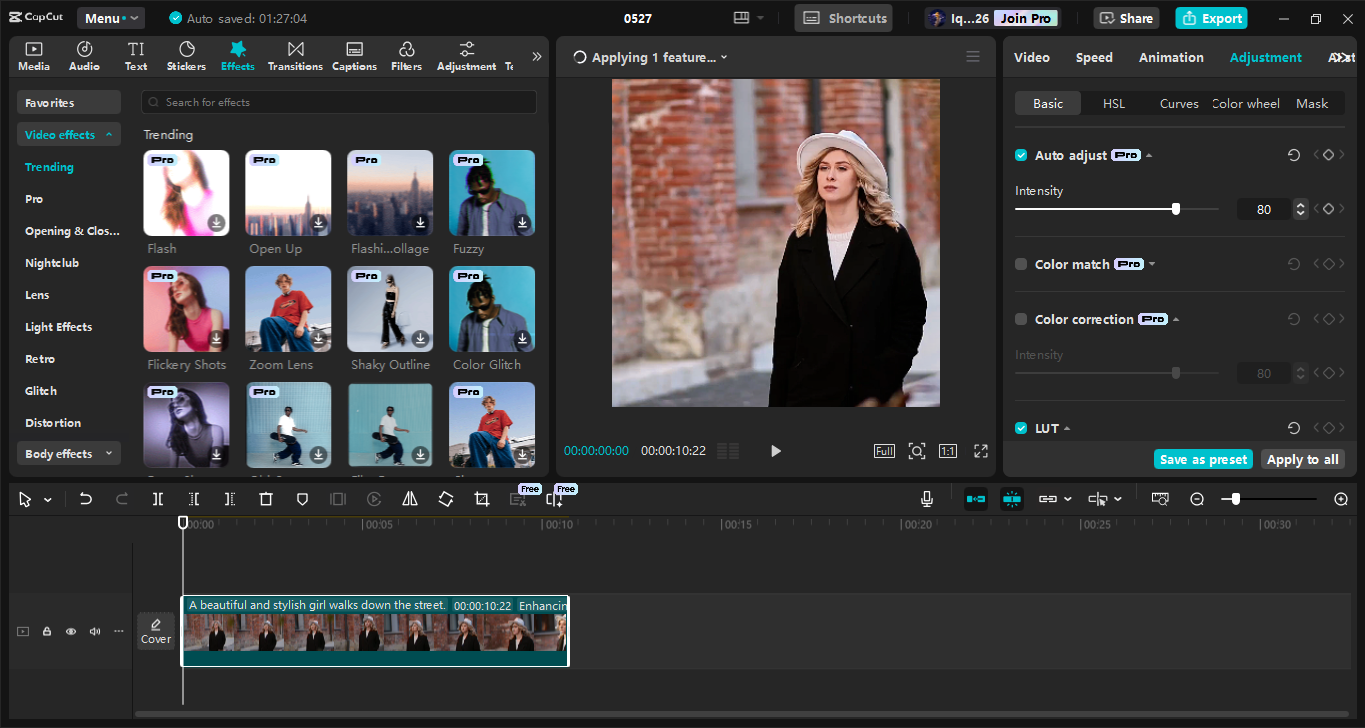 The interface of the Capcut desktop video editor