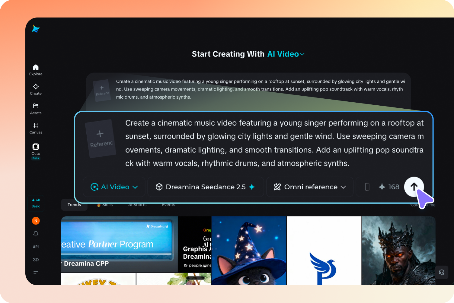 Langkah 1: Jelaskan video musik Anda dengan prompt teks