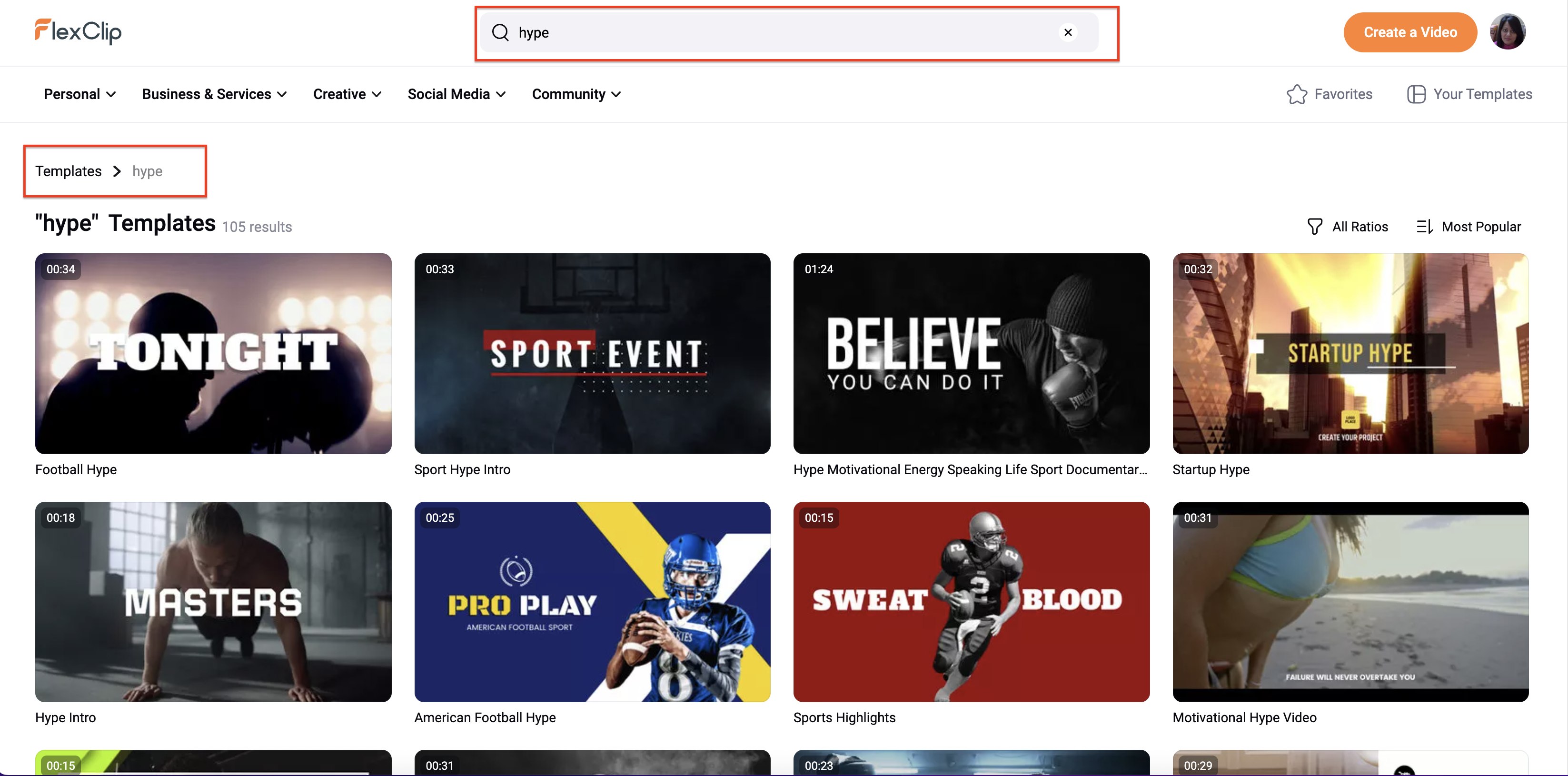 Choose hype video template