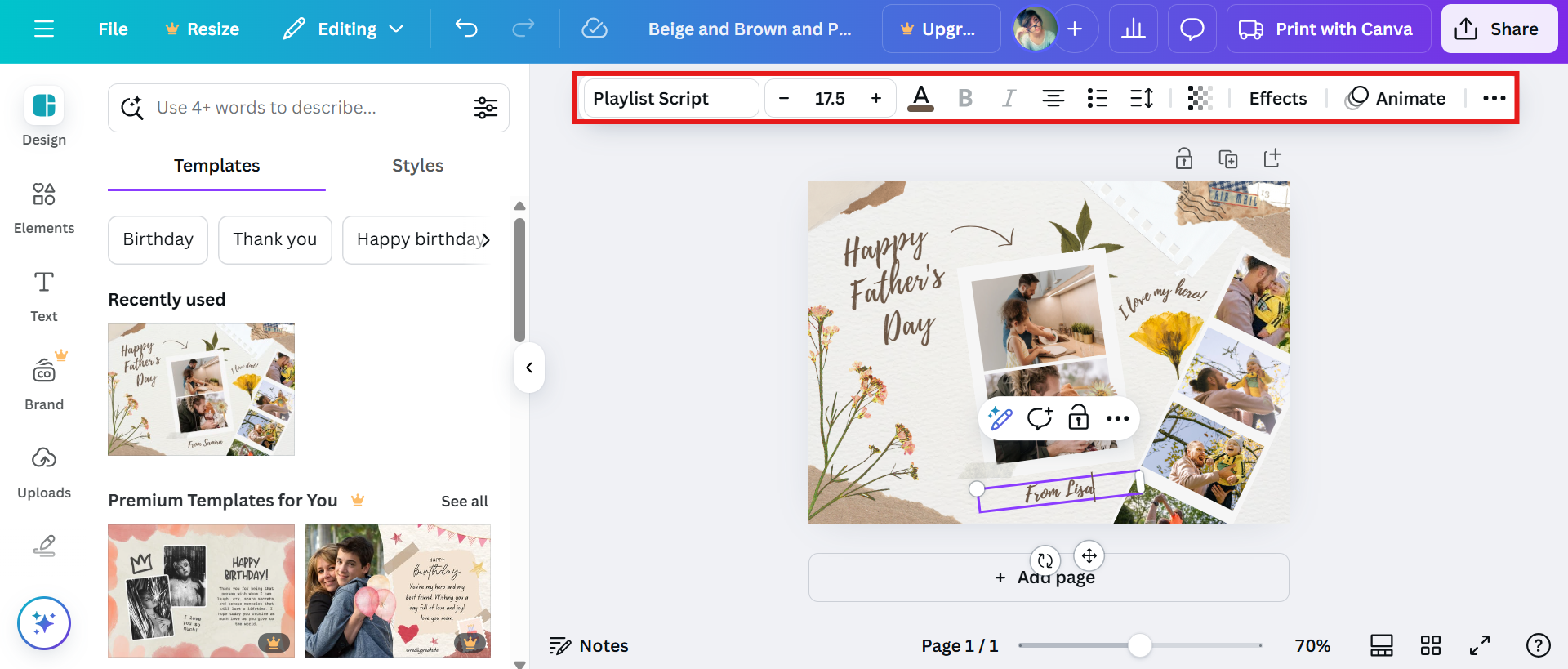 Personalizza il template