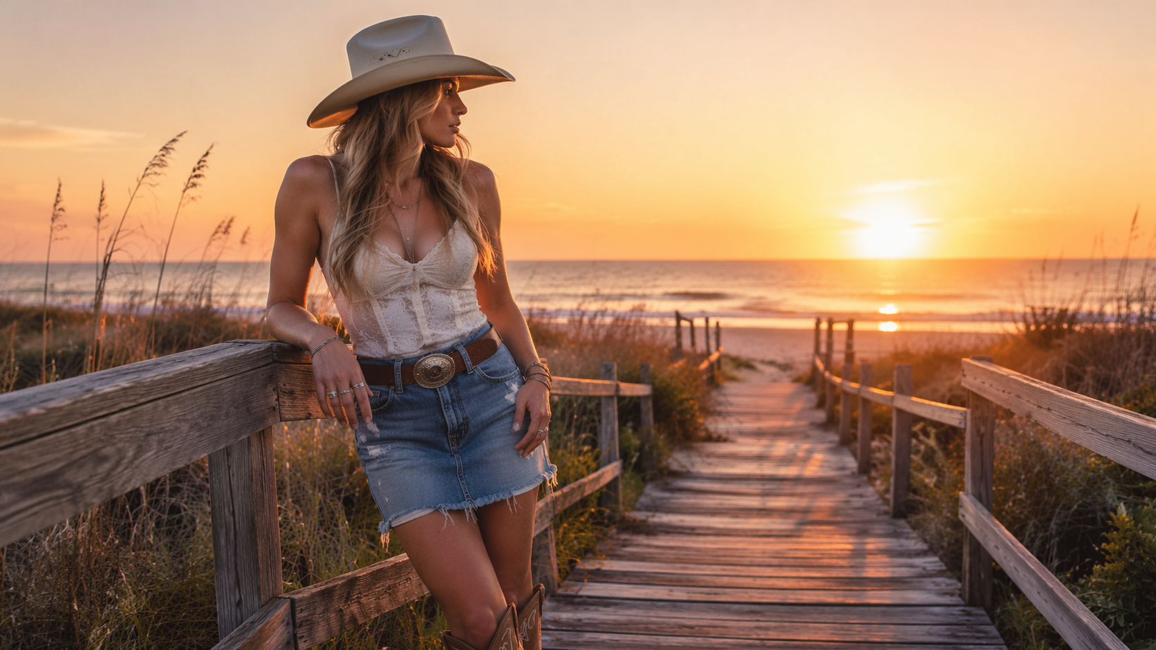 Dreamina Coastal Cowgirl Aesthetic prompt halimbawa 4: Sunset Boardwalk Look