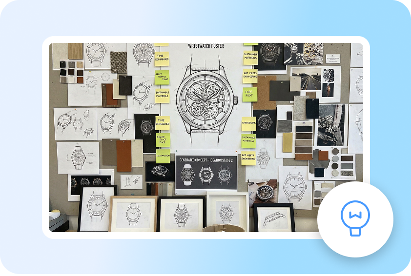 AI-generated wristwatch poster concept showcasing creative ideation.